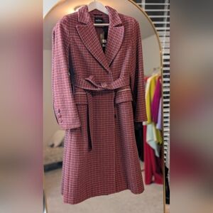 Stylish  Wool Plaid Belted Coat